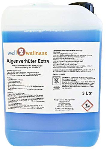 well2wellness Algenvernichter Extra 3 Liter - Hochkonzentriertes Schaumfreies Algizid - Vernichtet Alle Formen von Algen - mit Klärender Wirkung - Lang Anhaltende Formel - Frei von Schwermetallen