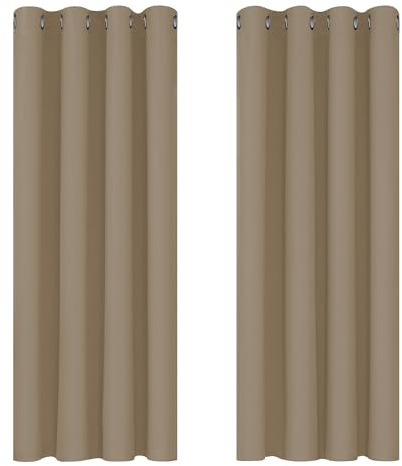 Deconovo Verdunkelungsvorhang Gardine Wohnzimmer Thermogardine Kälteschutz Ösen, 183x117cm(HöhexBreite), Taupe, 2er Set