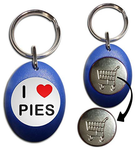 I Love Pies - Blue Plastic Shopping Trolley £1 Coin Key Ring