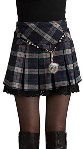 chouyatou Women's A-Line Plaid Wool Blend Pleated Skirt Side Zipper (X-Small, Gray)