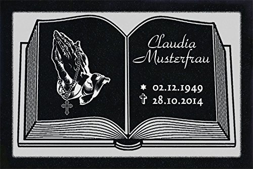 LaserArt24 Granit Grabstein, Grabplatte oder Grabschmuck mit dem Motiv Buch-g02 und Ihrem Text/Daten