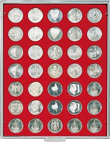 LINDNER Das Original Münzbox Standard mit 35 runden Vertiefungen für Münzen mit Ø32,5 mm, z.B. für deutsche 20 Euro- BZW. 10 Euro-Silbermünzen