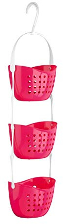 Top Home Solutions 3 Tier Shower Caddy Bath Rack Plastic Hanging Over Basket Unit Shower Organiser (Pink)