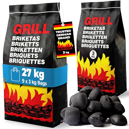 DEUBA® 27KG BBQ Charcoal Briquettes, Restaurant Grade, 9x 3kg Bags