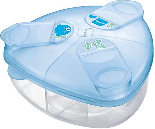 MAM Formula Dispenser | Stores 40g Per Serving and Holds 3 Servings | Spill-Free Snap Cover for Easy Opening | Baby Accessories | Blue (Various Designs)