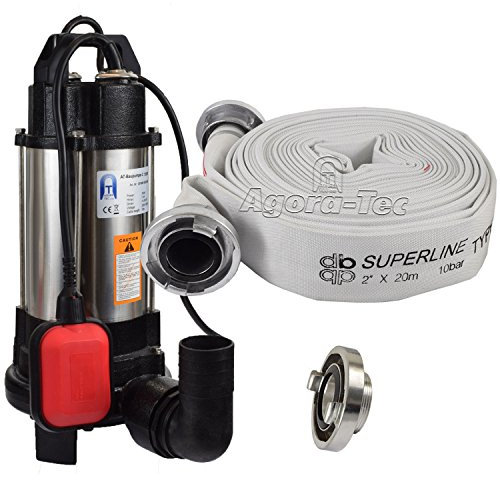 Agora-Tec® Bau-, Abwasser- und Schmutzwasserpumpe C 750W (mit Schneidwerk) mit 20 Meter C-Schlauch und STORZ Kupplung