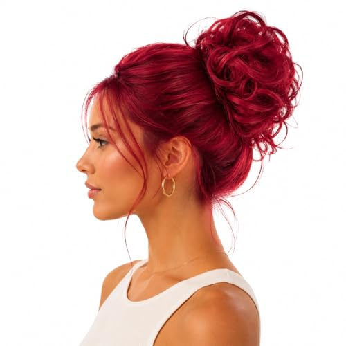 CAISHA Hårstycke hårsnodd högstickande frisyrer voluminöst vågigt osnyggt konstfiber DM13 cm röd HG7a