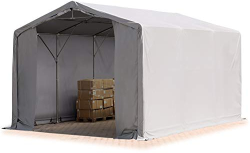 TOOLPORT Tente de Stockage 6x6m, Hangar Tente Industrielle, 3m Hauteur de côté, PVC 850 N imperméable en Gris