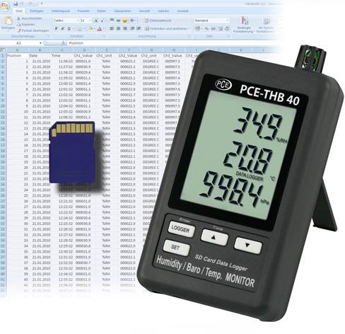 PCE Instruments Termohigrómetro Digital con Memoria para el Registro de Datos de Temperatura y Humedad Rango Temp.: 0-50 ºC Rango Humedad: 10-90% H.r PCE-THB 40