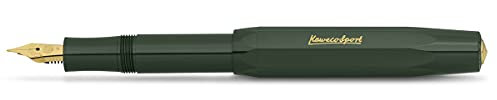 Kaweco CLASSIC SPORT Füllhalter Green mit vergoldeter Edelstahlfeder und Iridiumspitze für Tintenpatronen I Füllfederhalter 13 cm I Füller in Grün I Federbreite: M (Medium)