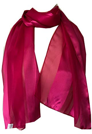 Écharpe fine en mousseline de soie et satin à rayures de couleur unie, 150 cm x 30 cm, joli cadeau/cadeau., rose fuchsia, 150 x 50cm