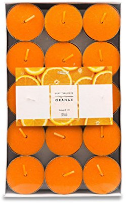 pajoma® Teelichte 30 Stück, Orange | Duft-Teelichte in Aluminiumhülle, Brenndauer ca. 4 Stunden - Höhe 1,5 cm ø 3,5 cm | Premium Qualität | Deko, Gastronomie, Outdoor, Party, Windgläser, Hochzeit