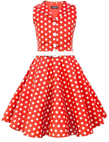 BlackButterfly Girls Holly Polka Dot Dress | Circle Skirt, Sleeveless, Collared Neckline, Buttoned Front, Fully Lined, Removable Belt, Twirl-Ready Volume, Ages 3-14