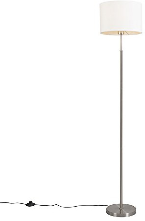 Qazqa Moderno Lámpara de pie moderna redonda blanca - VT 1 Textil/Acero Redonda Adecuado para LED Max. 1 x 60 Watt