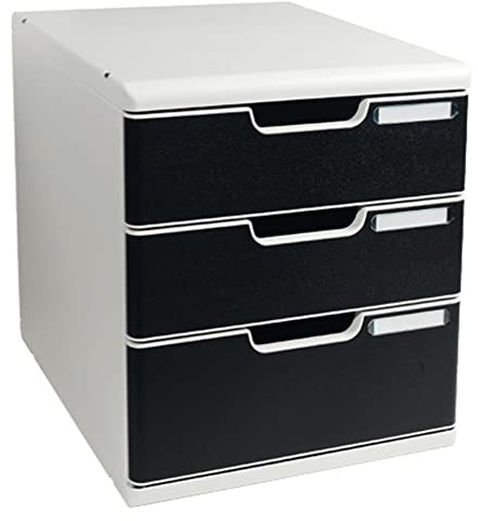 Exacompta 325014D Ablagebox Modulo mit 3 Schubladen für DIN A4+ Dokumente. Belastbare Schubladenbox mit hoher Kapazität für mehr Platz stapelbar Lichtgrau/Schwarz