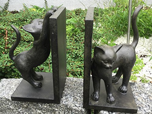 Buchstützen Bücher Leseratte Set Paar Katze Kater Katzenpaar Antik Stil H 22 cm