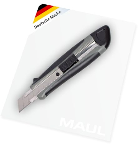 MAUL Cutter Messer 18 mm grau rutschfester Griff mit Ersatzklingen | sicherer Halt beim Schneiden, schneller Klingenvorschub, auswechselbare Schneide, bruchsicheres Gehäuse, 2 Ersatzklingen