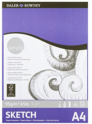 Bloc Encolado ideal para Esbozo DALER ROWNEY Simply, de Formato 21 x 29,7 cm, con 72 Hojas de Papel de 95 g/m2 de Grano Fino