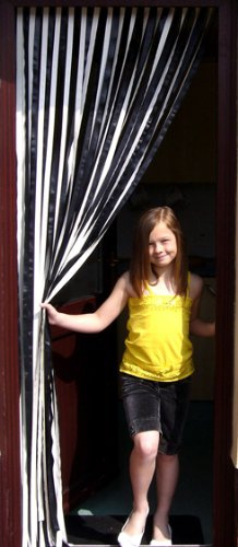 Slat type Door Curtain/Fly Blind- With pair of self adhesive hooks for uPVC doors-BLACK & WHITE - 80cm wide x 200cm drop