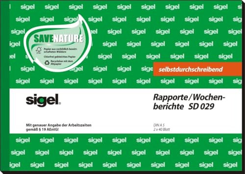 Sigel 5 x Formularbuch Wochenbericht A5 quer selbstdurchschreibend 2x40 Blatt