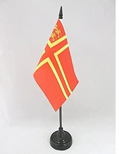 AZ FLAG Drapeau de Table Normandie Croix de Olaf 2 lions 15x10 cm | Usage intérieur Drapeau de bureau bas-normand finition cousue et bords renforcés avec mât en plastique et socle en plastique