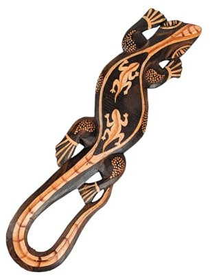 Coco Papaya Gecko 50cm en Bois - Motif Double Lézard Peint à la Main bois