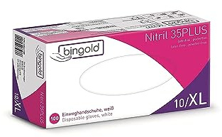 BINGOLD Gants jetables Nitrile 35PLUS, blancs, boîte de 100 gants, taille XL