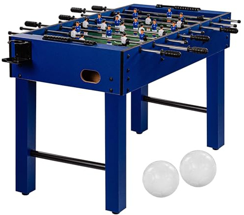 GAMES PLANET Tischfussball „Glasgow“, 5 Dekore: Holz/Schwarz/Blau/Soccer/Weiß, inkl. 2 Bälle, 2 Getränkehalter, höhenverstellbare Füße, hochgezogene Spielfeldecken, Tischkicker, Kicker, Kickertisch