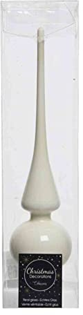 Christbaumspitze Glas 26cm hoch, D=6cm Weihnachtsbaumspitze Elfenbein Ivory weiß wollweiß glänzend