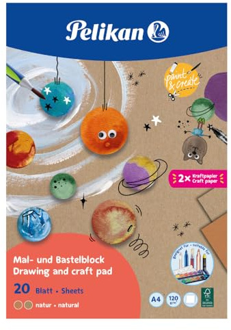 Pelikan Zeichen- und Bastelblock mit naturfarbenem Papier, A4, 120 g/m², 20 Blatt, FSC