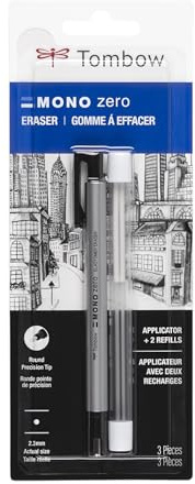 Tombow 57315 Mono Zero Radiergummi und Nachfüllpackung, rund, 2,3 mm. Präzisionsspitze, Stift-Stil, Radiergummi mit Nachfüllpackung, 57315