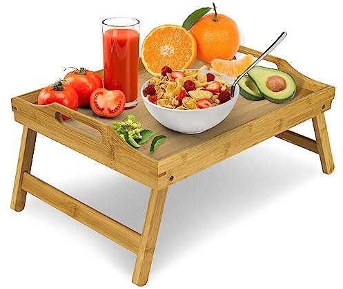 KLASS Bamboo Bed Table with Foldable Legs, Multipurpose Laptray Breakfast in Bed Tray, Snack Tray For Sofa, Laptop Stand