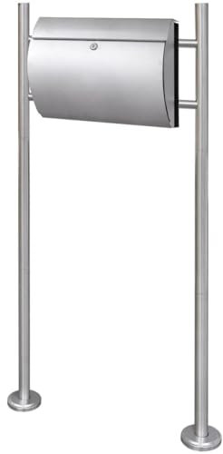 vidaXL Mailbox on Stand - Modern Stainless Steel Postbox with Lock, Keys, Newspaper Holder and Mounting Accessories in Silver