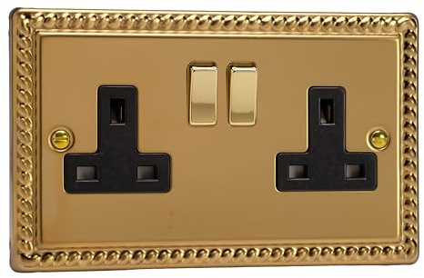 Varilight - 2 Gang 13 Amp Double Switched Socket Georgian Brass - XG5DB