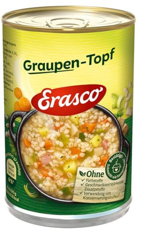 ERASCO Graupen-Topf mit erntereifem Gemüse und Schweinefleisch (1 x 400g), In rund 5 Minuten fertig – Mit erntereifem Gemüse – Ohne Schnickschnack – Einfach lecker