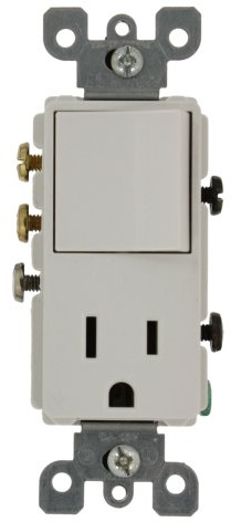 Leviton 15 Amp, 120 Volt, Decora 3-Way/AC Combination Switch, Commercial Grade, Grounding, 5645-W, White