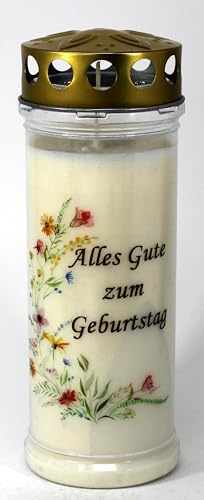 Kerzen Junglas - Grabkerze Geburtstag mit 7 Tagen Brenndauer, (3783), schöne Grablichter mit Motiv, Grabkerzen mit Deckel, Grabschmuck wetterfest, Trauerkerzen mit Spruch, Friedhofskerzen