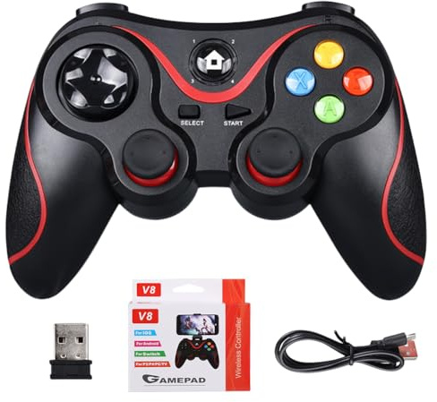 LYEAA V8 - Controlador de juego inalámbrico de 2.4 G con doble vibración para iOS PC, PS3, Switch, teléfono móvil
