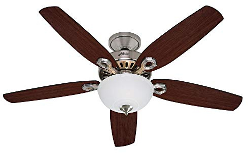HUNTER FAN Deckenventilator Builder Deluxe 132 cm, Beleuchtung & Zugschalter, Nickel Gebürstet, 5 umkehrbare Flügel brasilianische Kirsche & Nussbaum gebrannt, optimal für Sommer-Winter, Modell 50571