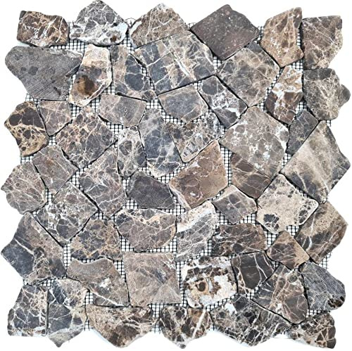 Mosaik Bruch/Ciot uni Castanao Marmor Naturstein Küche, Mosaikstein Format: 15-69x7 mm, Mattengröße: 305x305 mm, 10 Matten