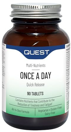 Quest - 90x Once A Day Multivitamins and Minerals Supplements. Daily Vitamins for Men & Women to Support and Boost Overall Well Being. Vitamins C, D, B, Iron, Magnesium, Zinc and More (1 Pack)