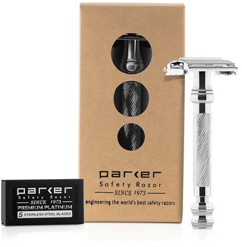 Parker Safety Razor 99R - Stiel-Schwergewichts-Schmetterling Öffnen Safety Razor & 5 Premium Platinum Double Rasierklingen