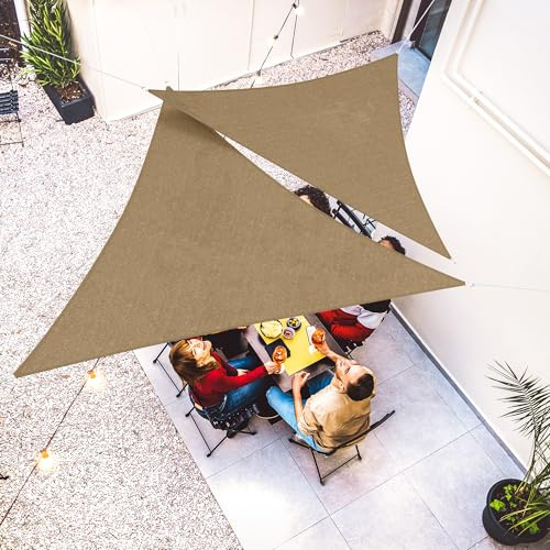 jarolift Sonnensegel Dreieck Gleichseitig Atmungsaktiv Sonnenschutz Sichtschutz für Balkon Terrasse Garten HDPE-Gewebe, 500 x 500 x 500 cm, Sand
