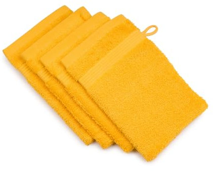 Gözze - New York Waschhandschuh, 4er Set, Weich und saugfähig, 100% Baumwolle, 17 x 24 cm - Gelb