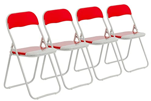 Harbour Housewares Farbige gepolsterte Klappstühle - Rot - 4 Stück - Easy Store, faltbarer Schreibtischstuhl mit Metallrahmen für Büro, Esszimmer, Küche