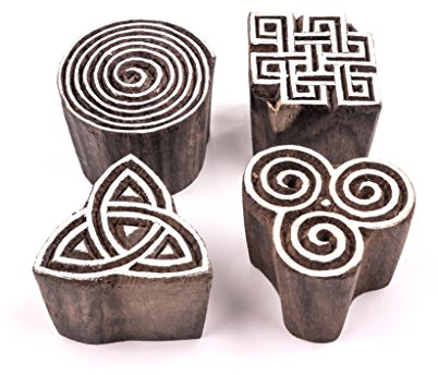 gravurART 4 Holz-Stempel Textilstempel handgeschnitzt, Keltische Motive Set 3, als Druckstock für Textildruck Wäschestempel