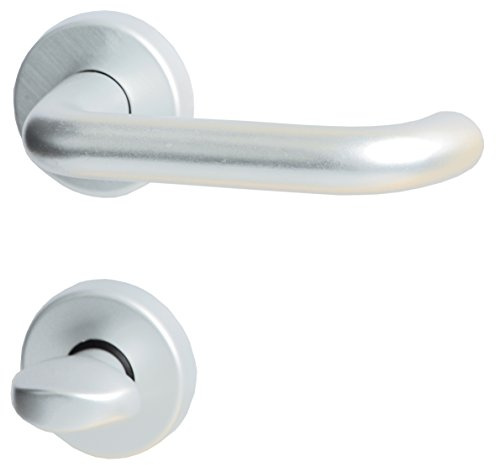 Alpertec 40400440K1 aluminium Claudia-R rosettset för badrumsdörrar i silver anodiserad WC med spärrhandtag handtag dörrbeslag nya, badrumsdörrar