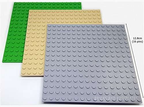 LEGO 3 x 16x16 Pin/Stud PLATES 1 x TAN 1 x GREY and 1 x GREEN Base Boards Baseplate-Actual dimensions 12.8cm x 12.8cm x 0.5cm -FREE UK POSTAGE Taken from Sets and Supplied by Bricks and Baseplates®