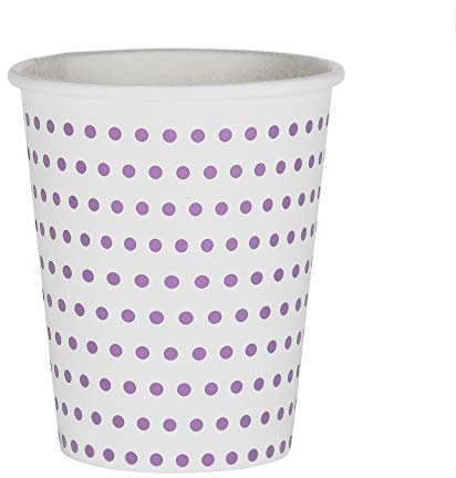 EinsSein 48x Pappbecher Dots 53x75x88mm weiß-lila Papierbecher Punkte Becher aus Pappe Partygeschirr Pappgeschirr