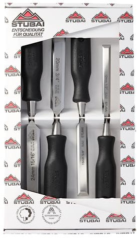 Stubai 354404 - Pack de 4 piezas de formón (mango de polipropileno) color negro